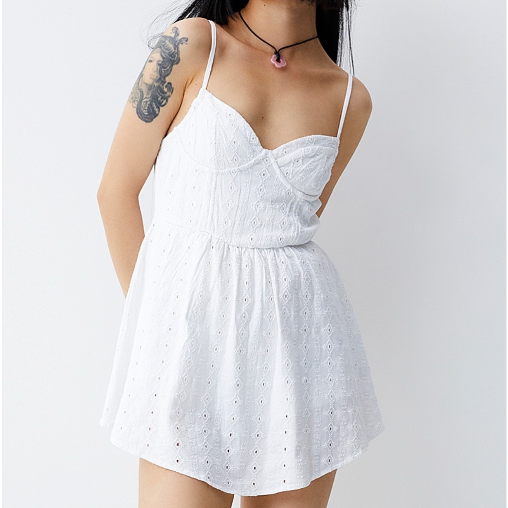 White boho broderie anglaise bustier short dress romper NWT